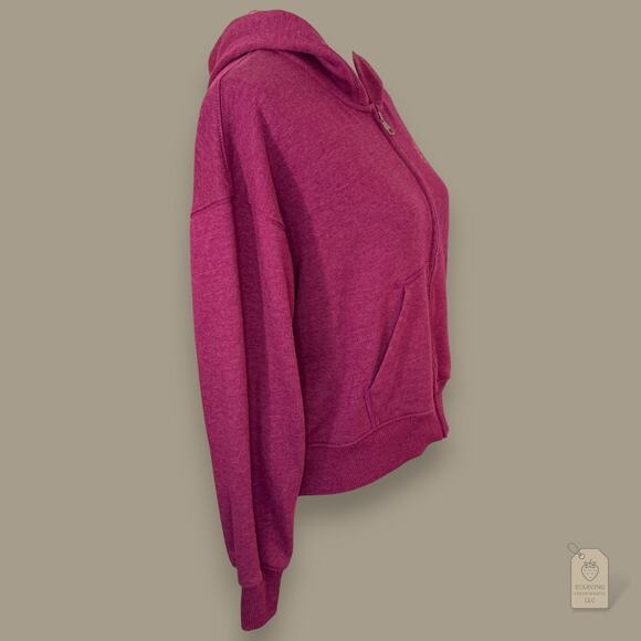 American Eagle Peace & Love Club Zip Hoodie Maroon Relaxed Fit - Picture 3 of 9